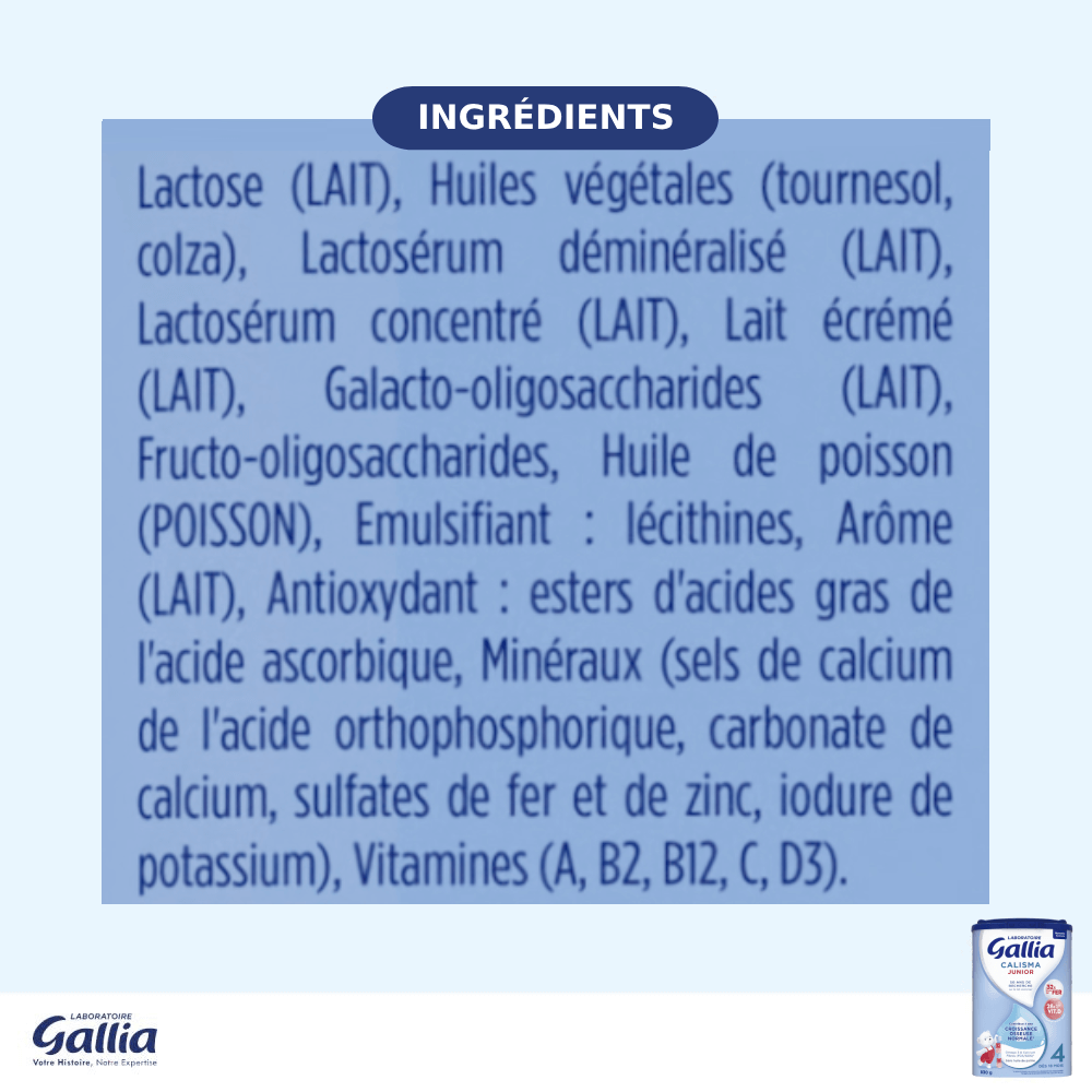 Calisma Junior - 830g - Lait infantile - Lot x3 - Laboratoire Gallia - Dès 18 mois