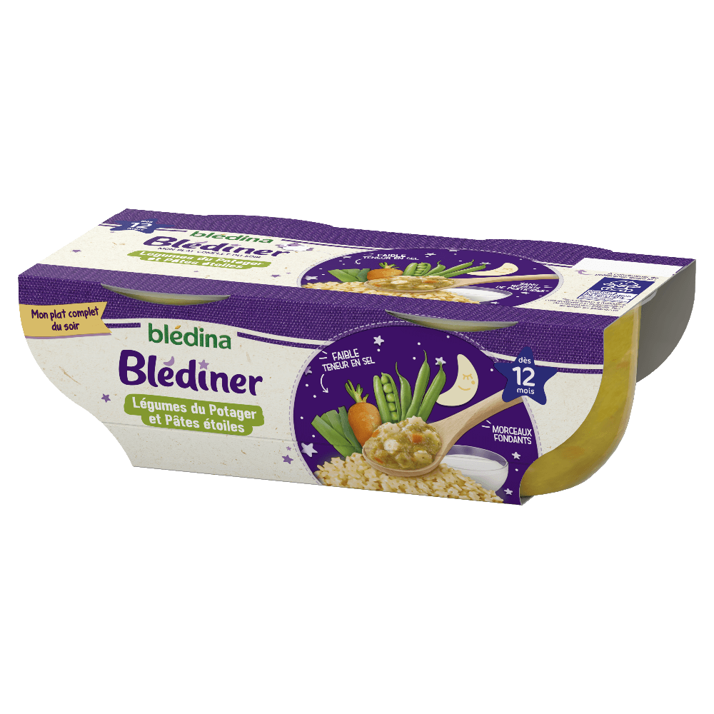 Blédîner - Légumes du potager et Pâtes étoile - Lot x4 - Blédina - Dès 12 mois - 3D