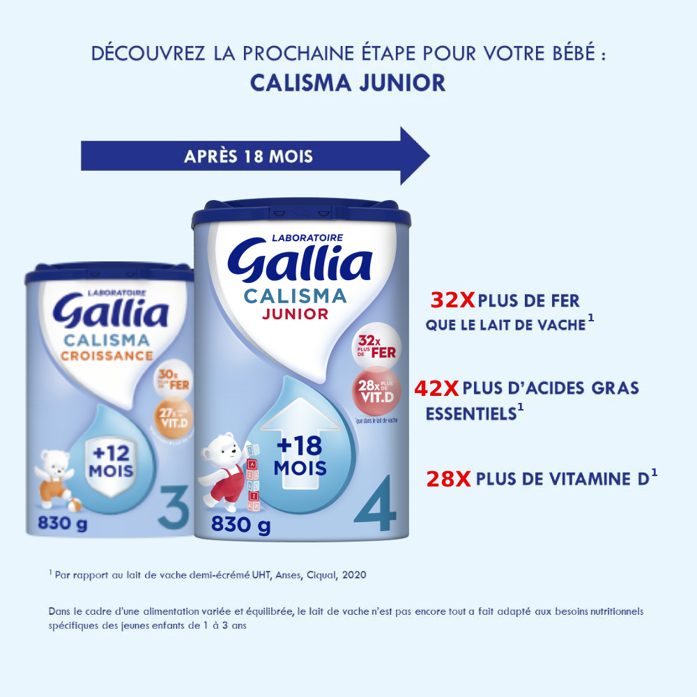 Calisma Croissance - 830g - Lait infantile - Lot x3 - Laboratoire Gallia - Dès 12 mois