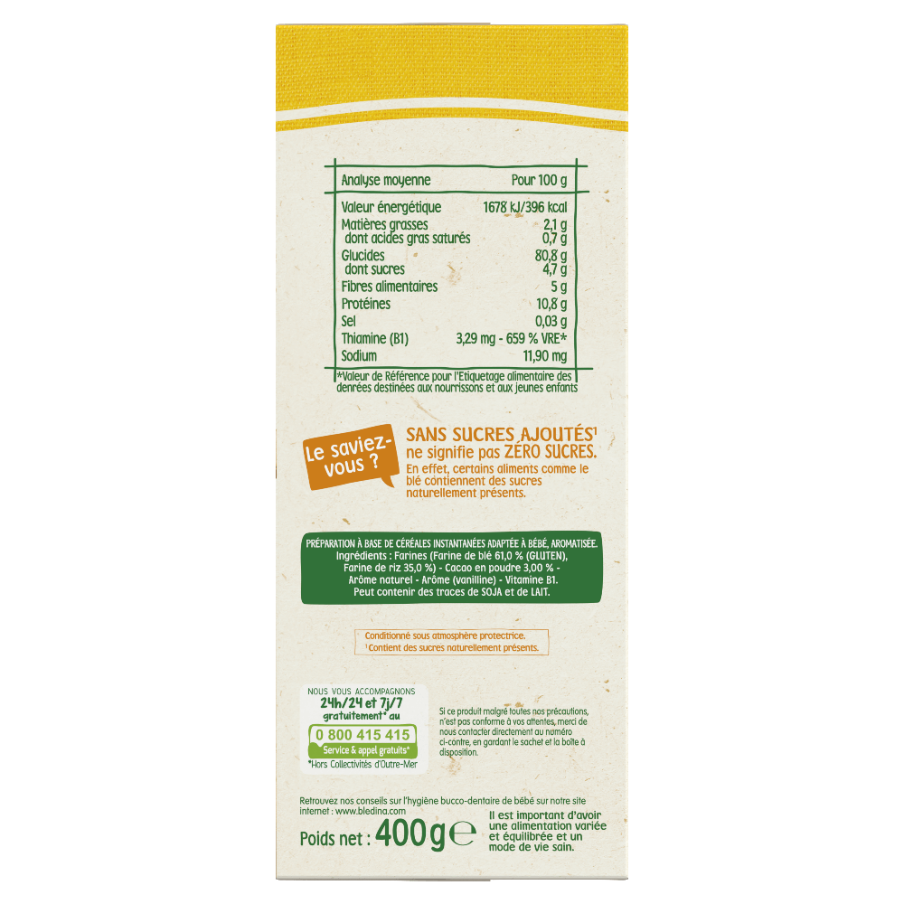 Blédine - Blé Cacao  - 400g - Blédina - Dès 6 mois - Côté 1