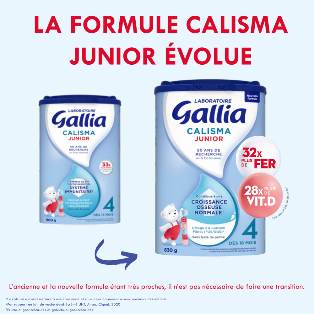 Calisma Junior - 830g - Lait infantile - Lot x3 - Laboratoire Gallia - Dès 18 mois