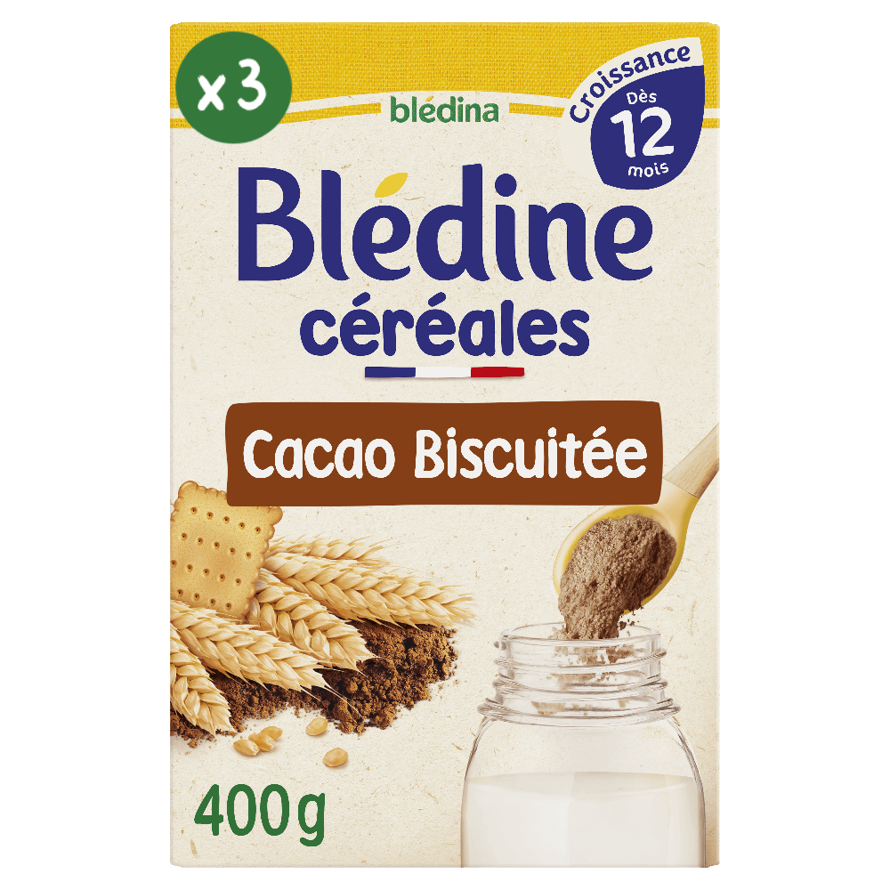 Blédine Croissance - Cacao Biscuit  - Lot x3 - Blédina - Dès 12 mois - Face