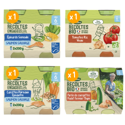 Petits pots Les récoltes Bio & Engagées - Lot Multi-variétés Légumes Viande et Poisson dès 6 mois x 4