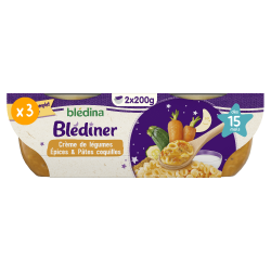 Blédîner - Crème de légumes Epices et Pâtes coquilles - Lot x3 - Blédina - Dès 15 mois - Face