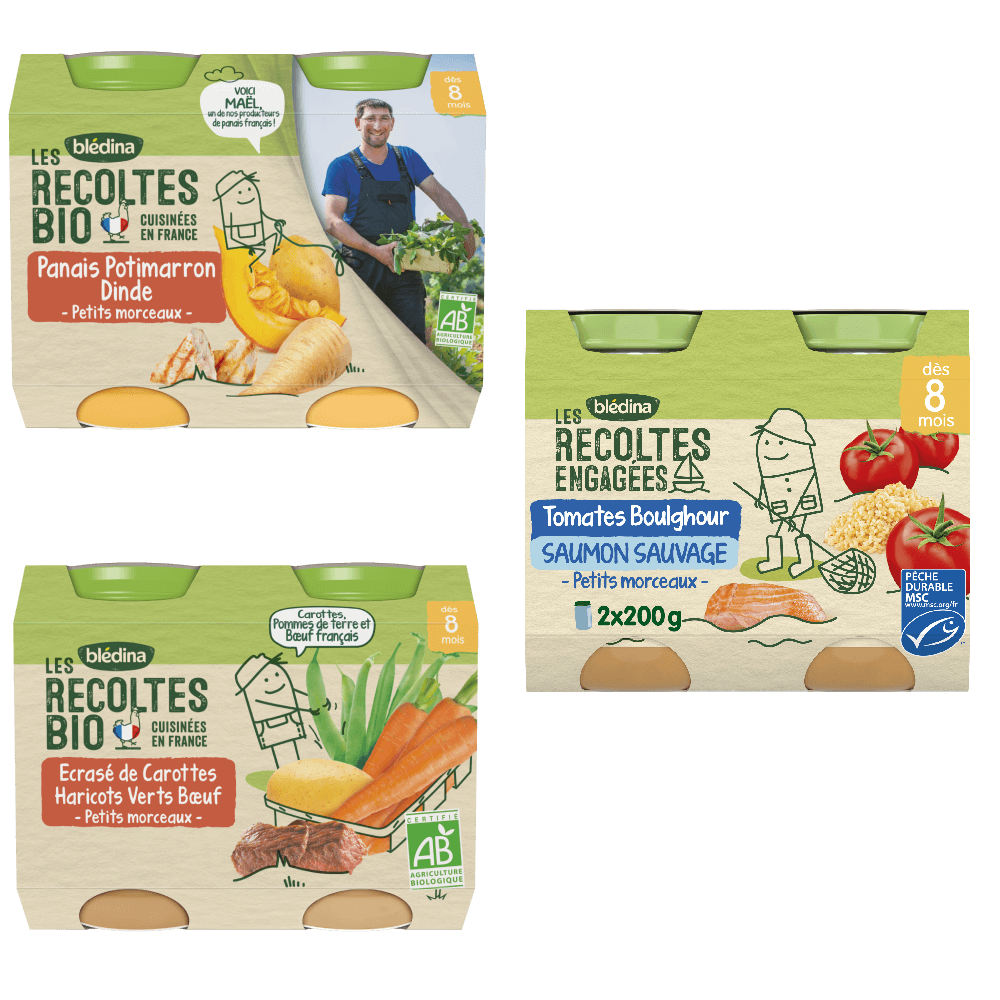 Petits pots - Les récoltes Bio & Engagées - Lot multi-variétés Légumes Viande et Poisson dès 8 mois x 3