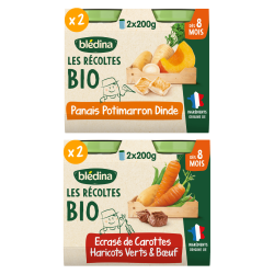 Petits pots - Les récoltes Bio - Lot Multi-variétés Légumes Viande dès 8 mois x 4