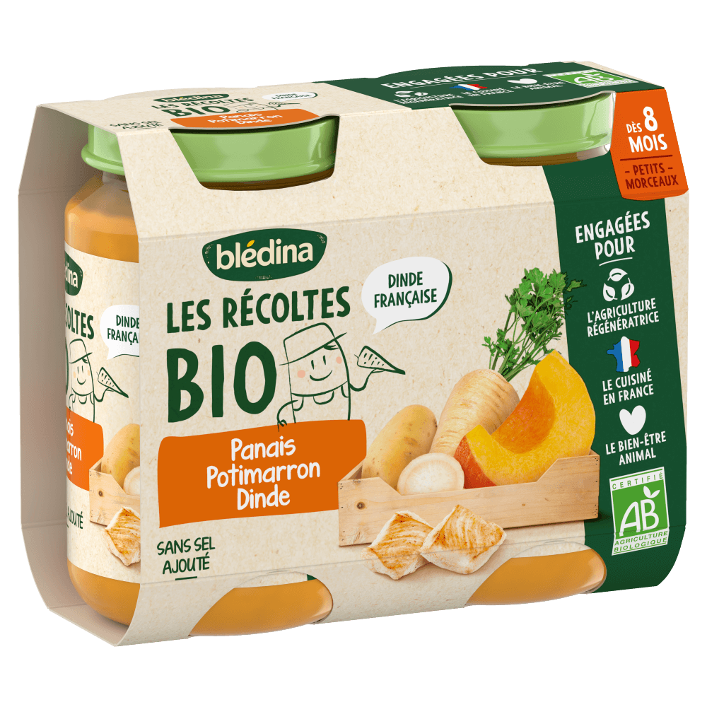 Petits pots - Les Récoltes Bio - Panais Potimarron Dinde petits morceaux - 2 x 200g - 3D