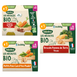 Petits pots Les Récoltes Bio - Lot Multi-variétés Légumes et Viande dès 6 mois x 3