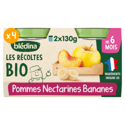 Petits pots Les Récoltes Bio - Pommes Nectarines Bananes - Lot x 4