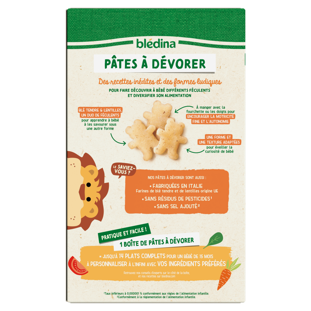 Pâtes à dévorer - Oursons au Blé tendre & Lentilles - 280g - Dos