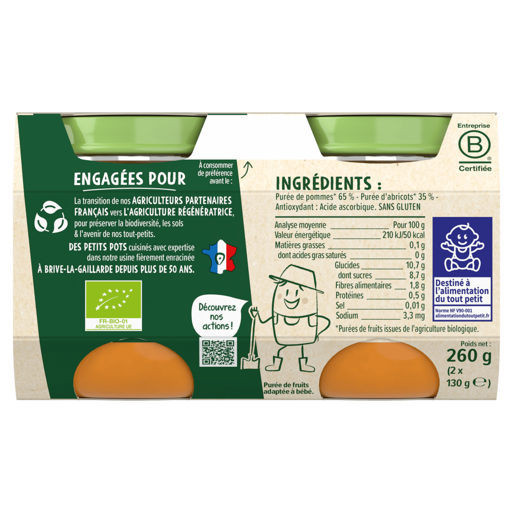 Petits pots - Les Récoltes Bio - Pomme & Abricot - Lot x4 - Dos