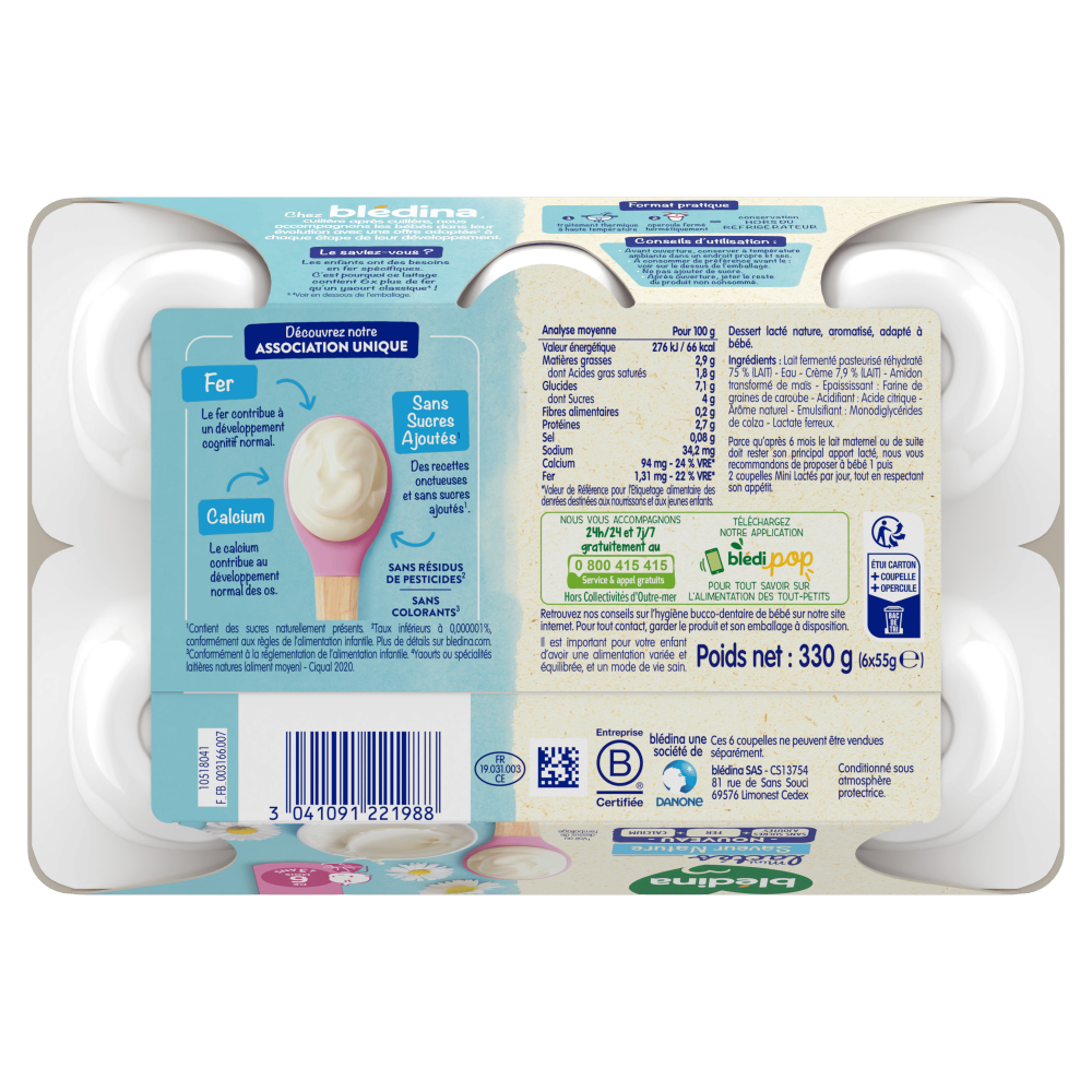 Mini Lactés Nature Sans sucres ajoutés - Lot x4 - Dos