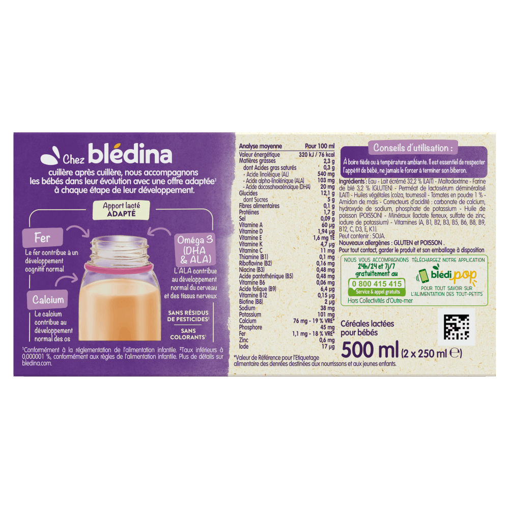 Blédîner - Briques Céréales Lactées Tomates - Dos