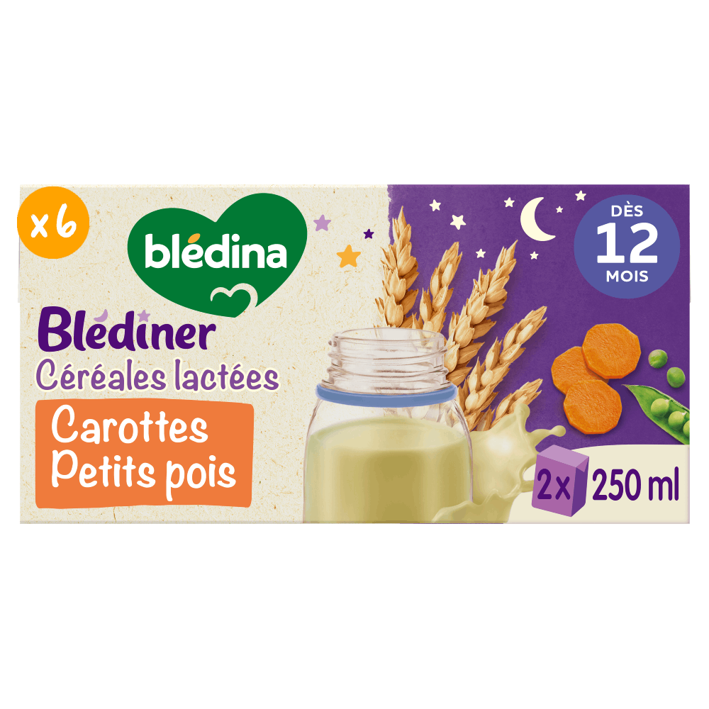 Blédîner - Briques Céréales lactées Carottes Petits pois - Lot x6 - Face