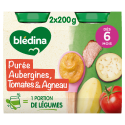 Petits pots Blédina - Purée d'Aubergines Tomates Agneau - 2 x 200g - Dès 6 mois - Face