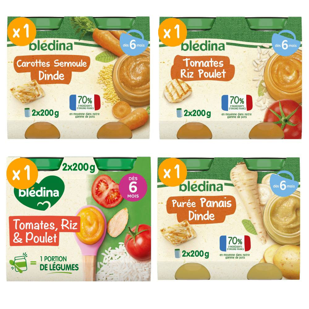 Petits pots Blédina - Lot Multi-variétés Délice de volailles x 4 - Dès 6 mois