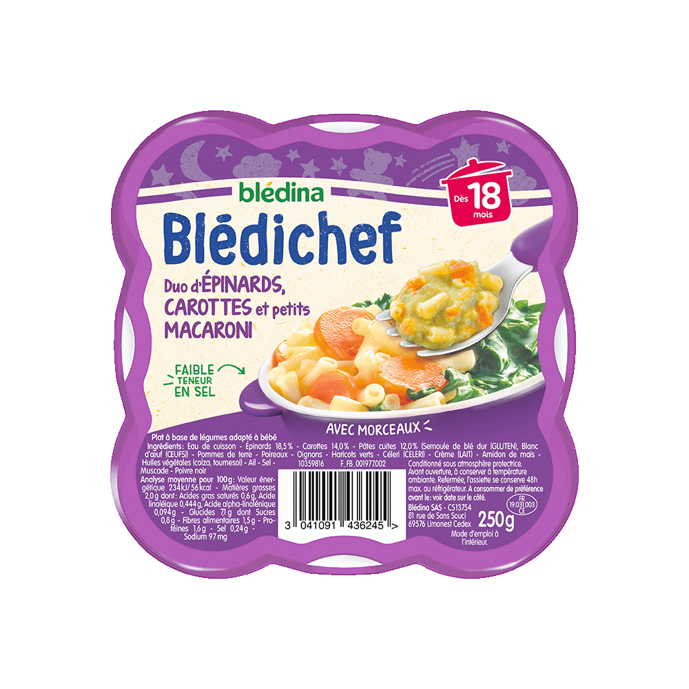 Pack Blédichef Duo d'épinards carottes et petits macaroni