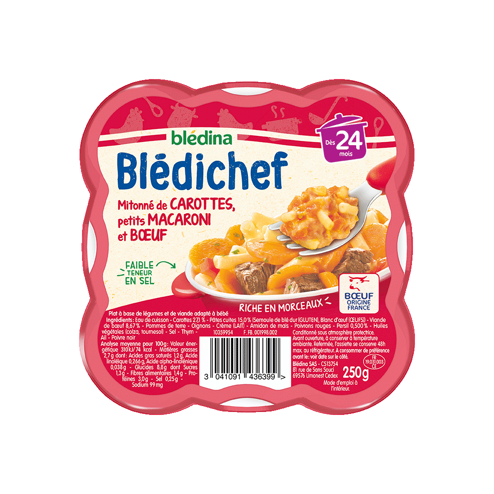Pack Blédichef Mitonné de carottes, petits macaroni et bœuf