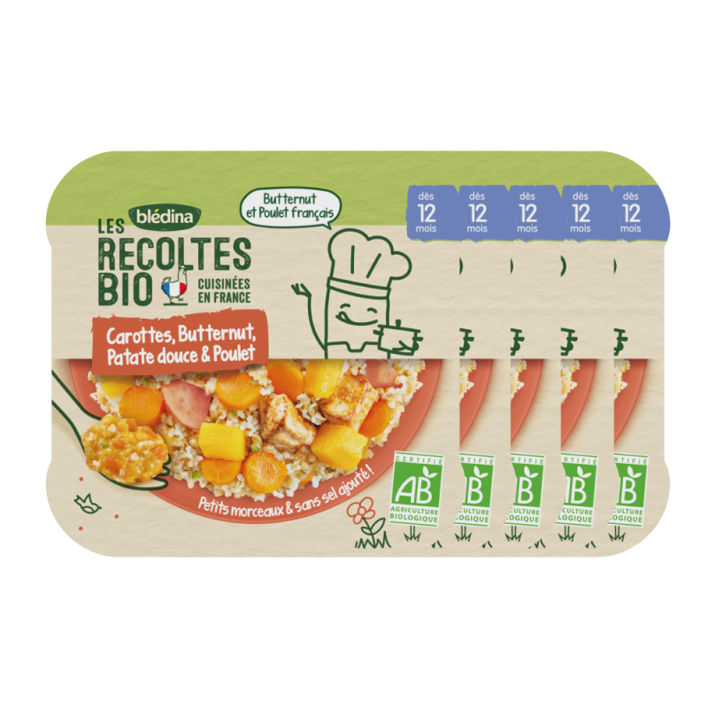 Lot X5 Les Recoltes Bio Petit Plat Bio Carottes Butternut Patates Douces Et Poulet Des 12 Mois