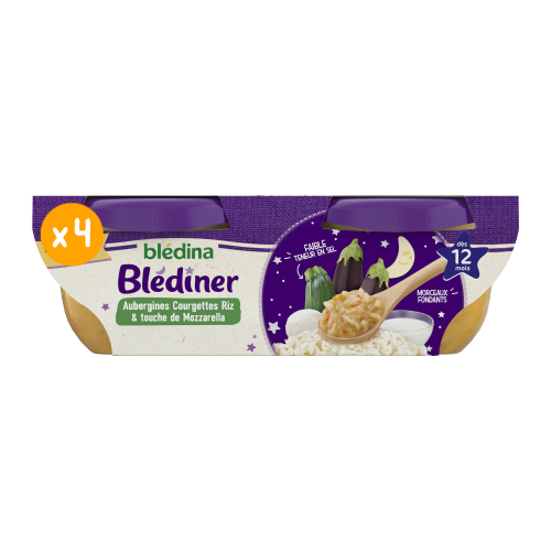 Blédîner - Mouliné d'aubergines et courgettes, riz et touche de mozzarella - Lot x4 des 12 mois