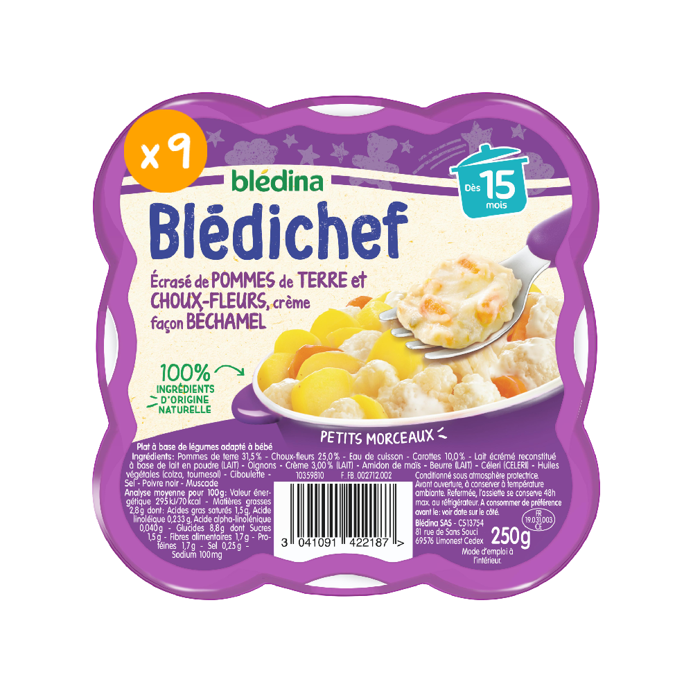 Blédichef - Ecrasé de pommes de terre et choux-fleurs & crème façon béchamel - Lot x9- BLEDINA