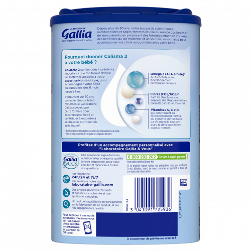 GALLIA - Calisma Relais 2 - Lait en poudre pour bébé - 3 x 830 g - Dès 6  mois à 1 an