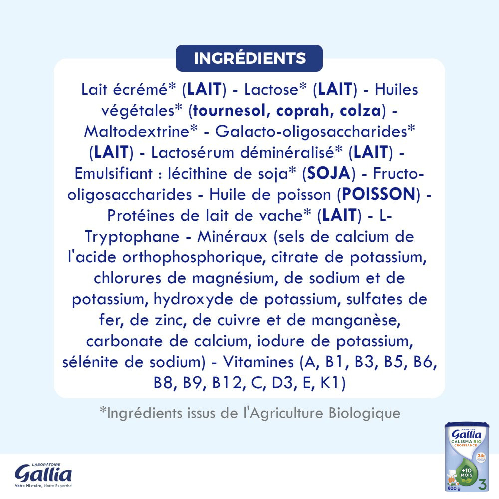 Calisma Bio Croissance - 800g - Lait infantile-ingrédients