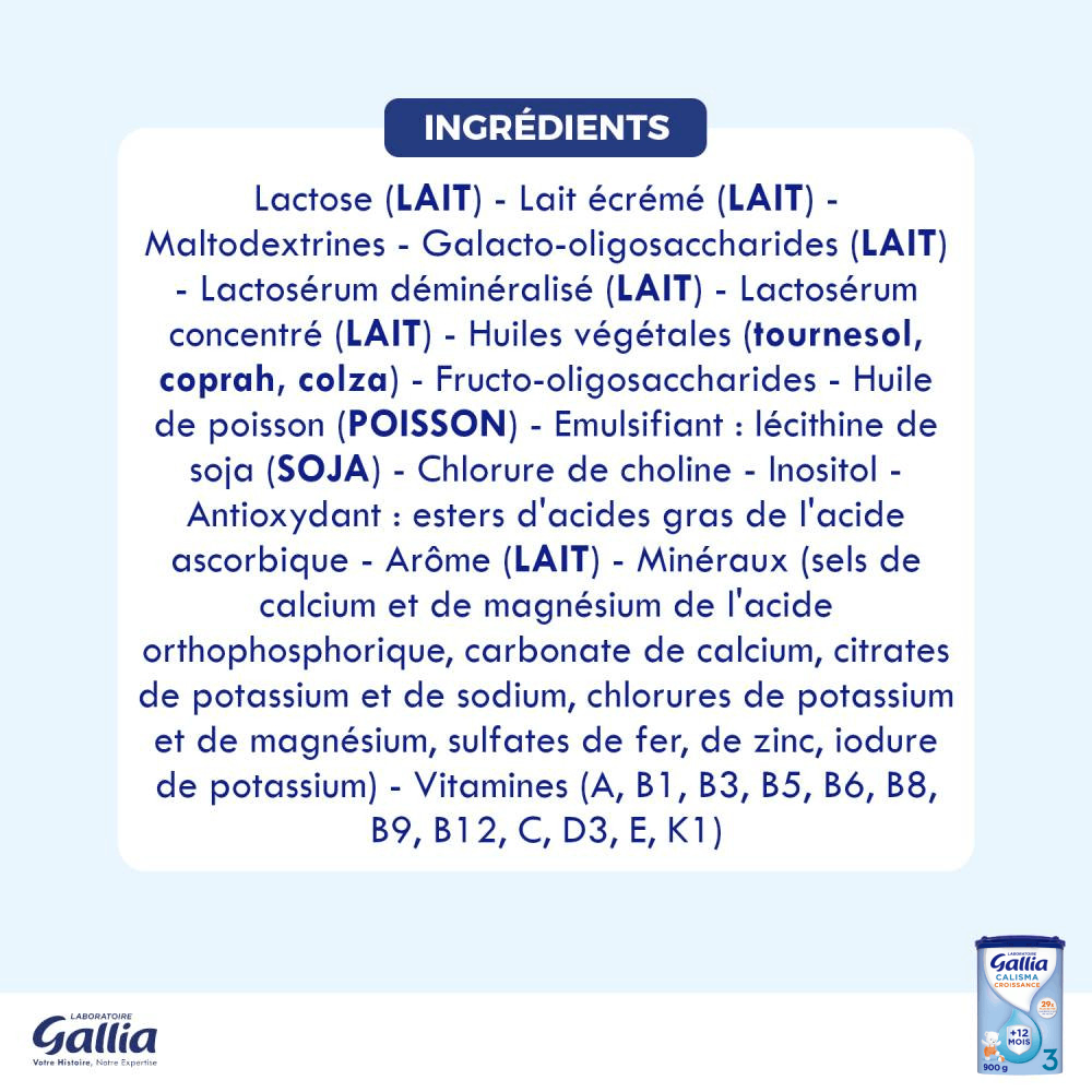 Calisma Croissance - 900g - Lait infantile -ingredients