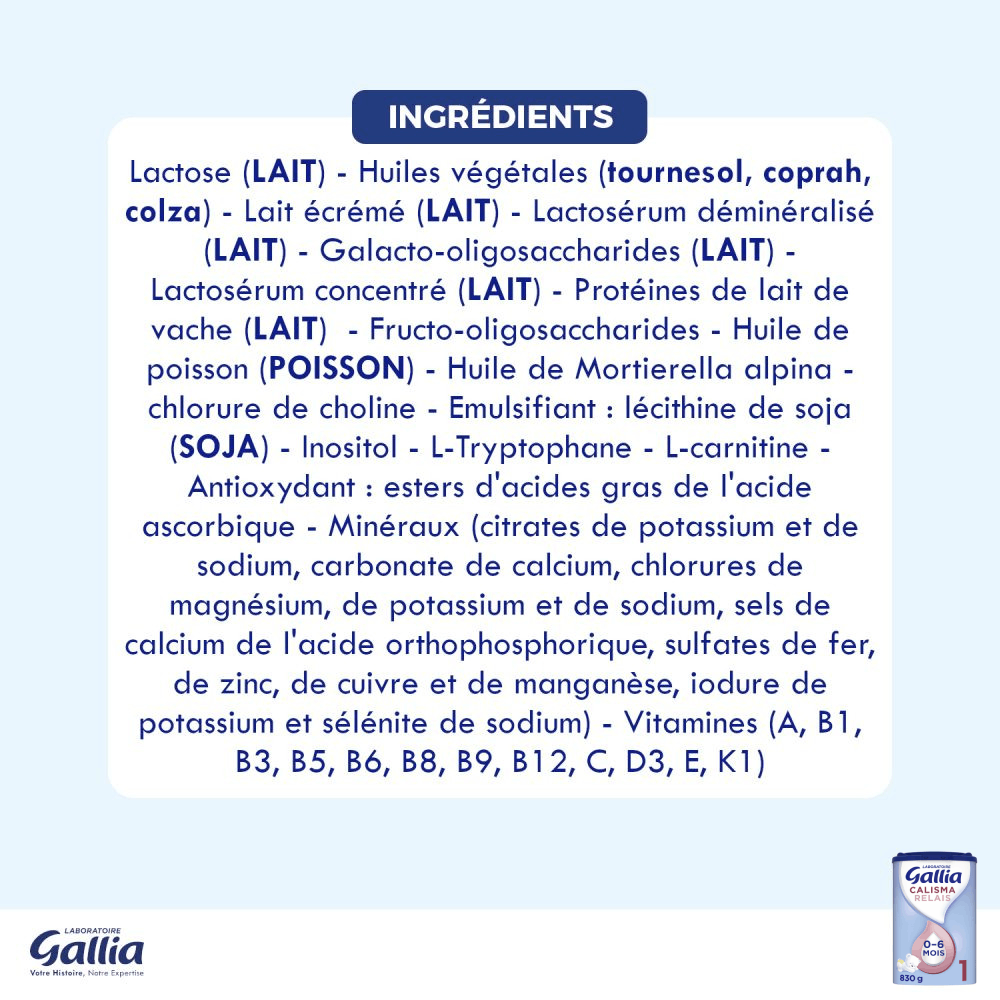 Calisma Relais 1er âge - 830g - Lait infantile-ingredients
