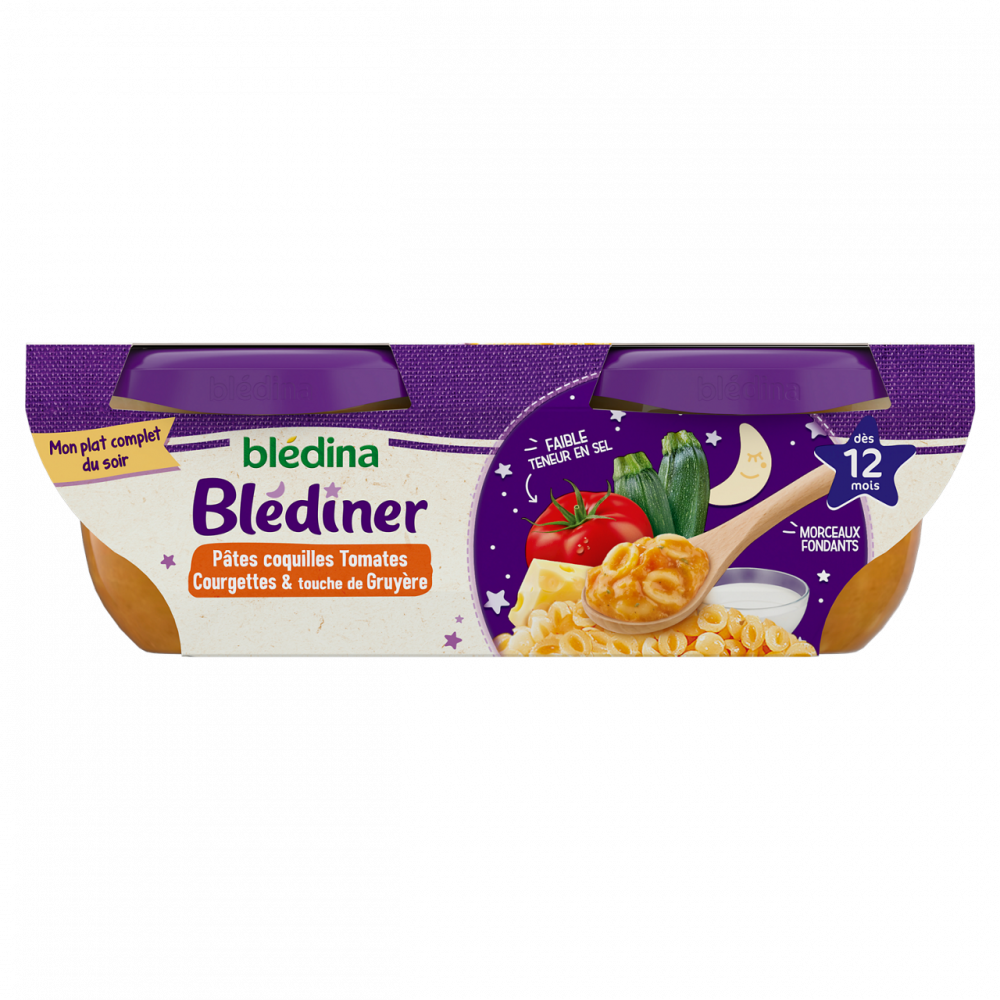 Blédîner - Pâtes coquilles Tomates Courgettes & touche de gruyère
