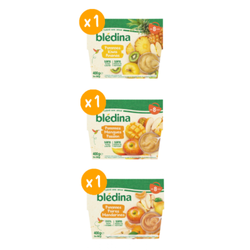 Coupelles Compote de Fruits Bébé Pommes Kiwis Ananas Mangues Passion