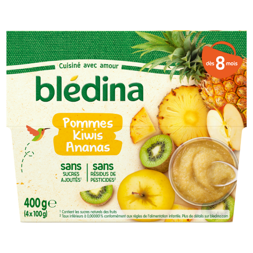 Coupelles Compote de Fruits Bébé Pommes Kiwis Ananas Mangues Passion