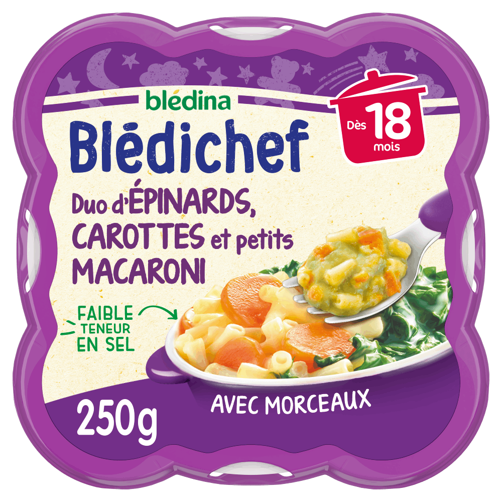 Blédichef - Duo d'épinards carottes et petits macaroni