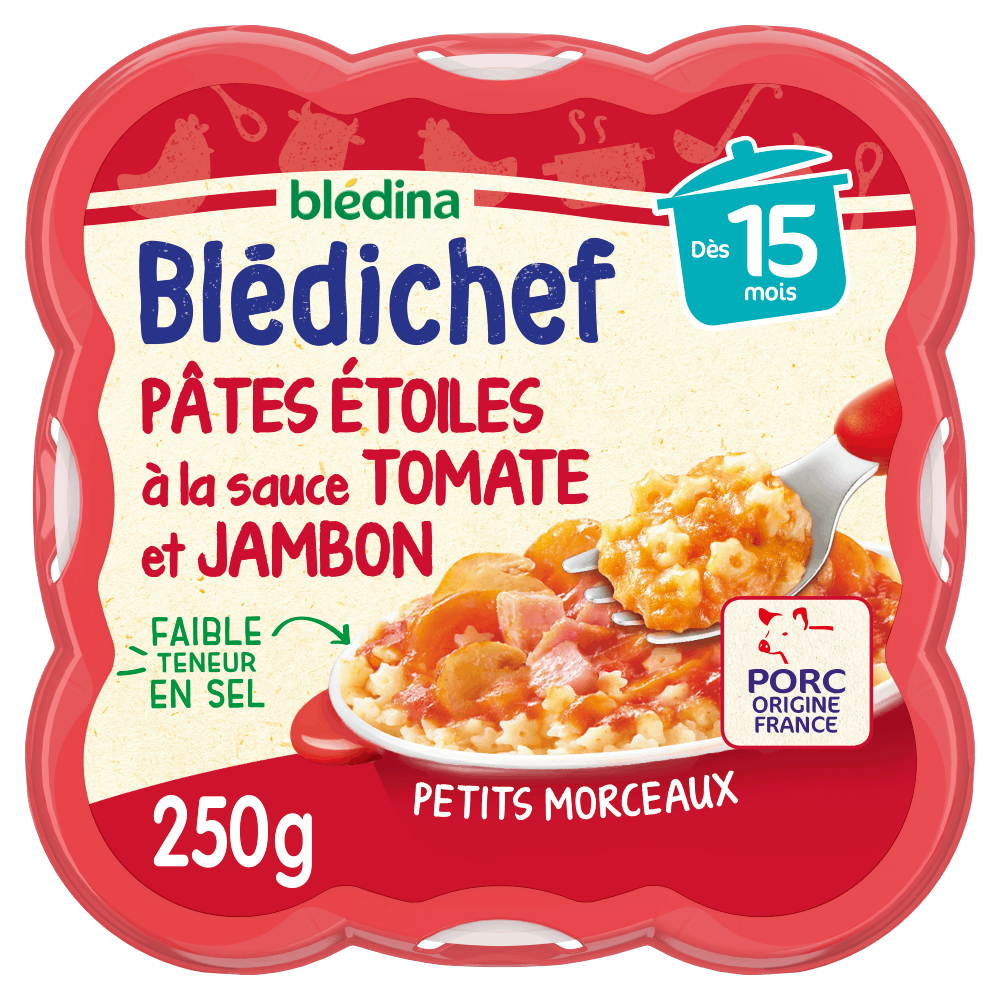 Blédichef - Pâtes étoiles sauce tomate et jambon