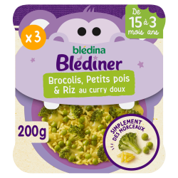 Morceaux à dévorer - Brocolis, Petits Pois & Riz au curry doux - Lot x3