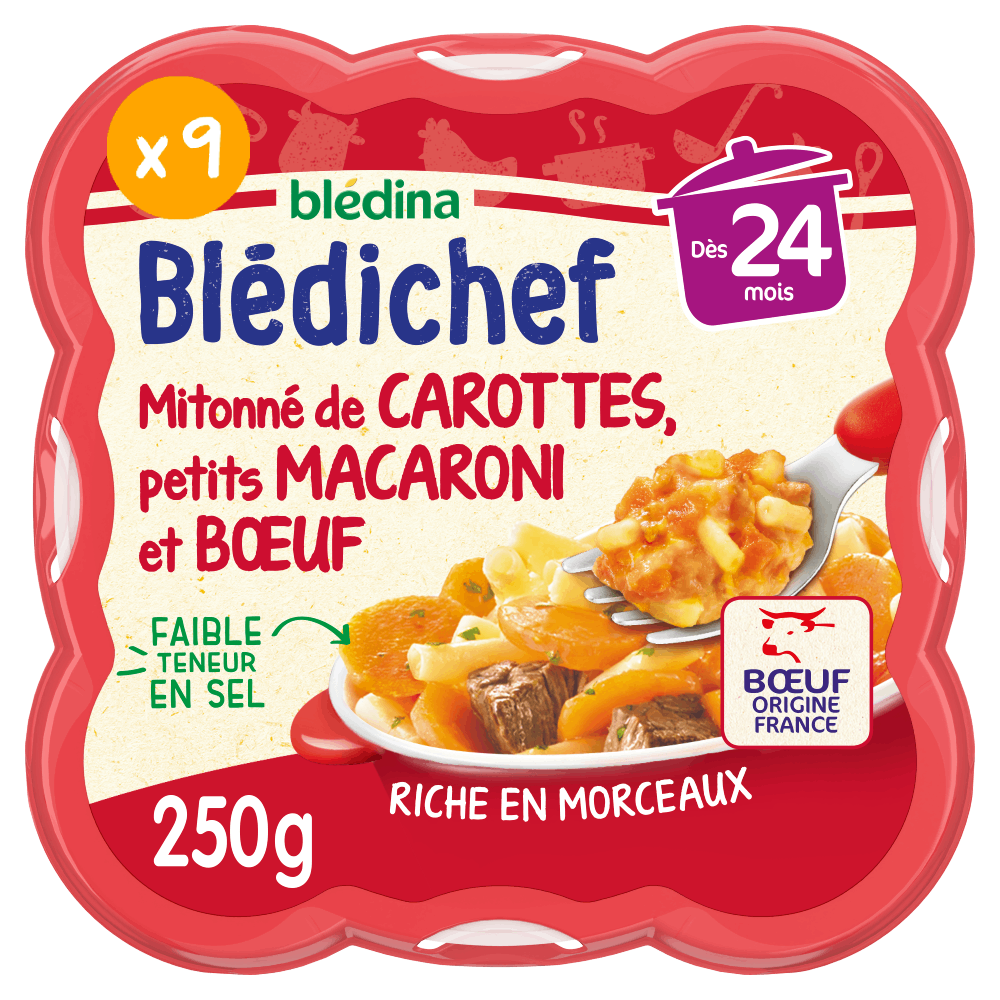 Blédichef - Mitonné de carottes, petits macaroni et bœuf  - Lot x9